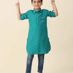 Fabindia Kids Teal Printed Full Sleeves Kurta-picture-11