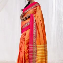 Unnati Silks Yellow & Pink Cotton Woven Saree With Unstitched Blouse-31