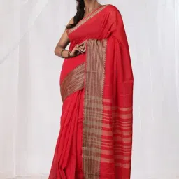 Unnati Silks Red Cotton Woven Saree With Unstitched Blouse-image-77