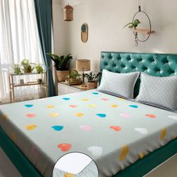 KLOTTHE Green & Red Abstract Printed 300 TC Fitted King Bedsheet Set 2.50 m x 2.25 m-18