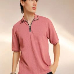 Campus Sutra Pink Regular Fit Self Pattern Polo T-Shirt-picture-13