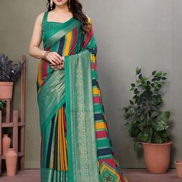 KALINI Colourblocked Foil Work Woven Design Zari Saree-image-46