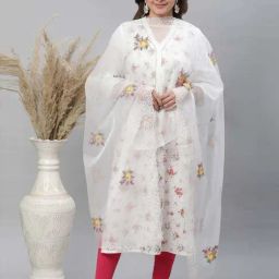Aurelia White Embroidered Dupatta-27