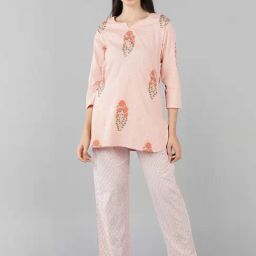 Vaamsi Peach Cotton Printed Top With Pyjamas-picture-24
