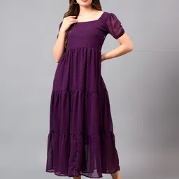 BAESD Puff Sleeve Georgette Fit & Flare Maxi Dress-image-80