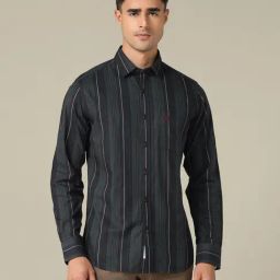 U.S. Polo Assn. Black Cotton Regular Fit Striped Shirt-picture-3