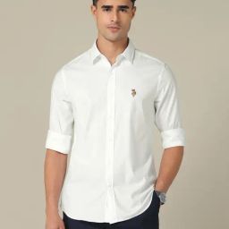 U.S. Polo Assn. White Cotton Regular Fit Self Pattern Shirt-picture-32