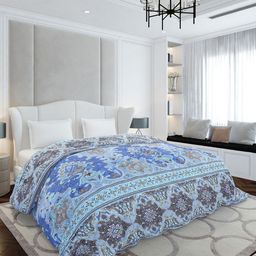 Monte Carlo Blue & White Ethnic Motifs Mild Winter 210 GSM Double Bed Duvet-image-63