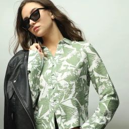 Vero Moda Sage Green & White Viscose Printed Shirt-image-64