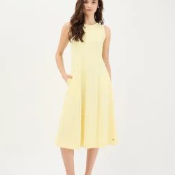 Elle Yellow Pure Cotton Solid Dress-image-27