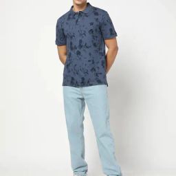 GAP Navy Cotton Slim Fit Floral Polo T-Shirt-picture-1
