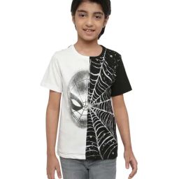 Octave Kids White & Black Cotton Printed Spiderman T-Shirt-image-46