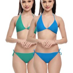 FIMS Turquoise & Green Plain Bra Panty Sets - Pack Of 2-image-18