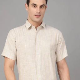 Hancock Beige Slim Fit Striped Shirt-image-96