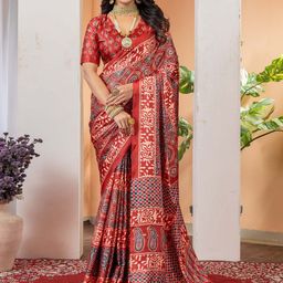 KALINI Floral Poly Crepe Block Print Saree-picture-3