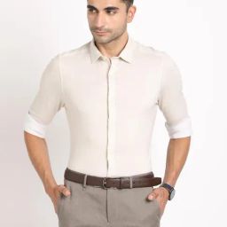 Turtle Beige Knitted Slim Fit Printed Shirt-image-33