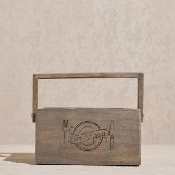 Westside Home Brown Text Design Wooden Cutlery Caddy-45