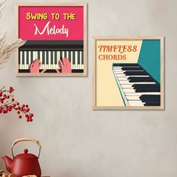 WALLLANE Brown & Pink 2 Pieces Piano Printed Wooden Wall Art-image-64