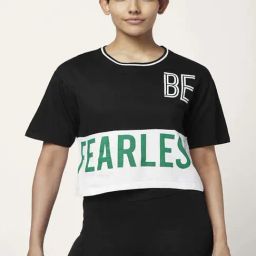 Ajile by Pantaloons Black & White Cotton Graphic Print Sports Top-picture-16