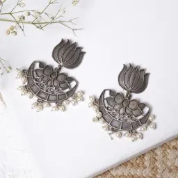 Teejh Ethnic Krupali Silver Oxidized Dangler Earrings-image-81
