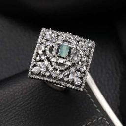 Aatmana Silver-Plated Mint Green AD Studded Handcrafted Adjustable Finger Ring for Women-31