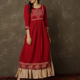 Indo Era Red Embroidered A Line Kurta-38