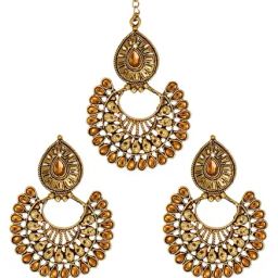 Zaveri Pearls Yellow Alloy Ethnic Chand Bali Earring Set-image-56