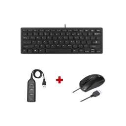 ENTER Typist Mini Wired Keyboard, Cursor Wired Mouse & U4P USB Hub Combo Set (Black) image 1