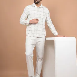 Crimsoune Club Men Premium Slim Fit Spread Collar Windowpane Checked Cotton Casual Shirt-picture-47