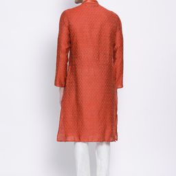 Sanwara Men Rust & White Embroidered Kurta with Pyjamas image 3