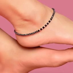 Zavya Black & White Beaded Stone 92.5 Sterling Silver Single Anklet-12