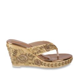 Princess by Metro Women's Antique Gold Thong Wedges-image-86