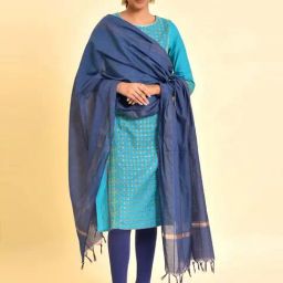 W Blue Cotton Woven Pattern Dupatta-6