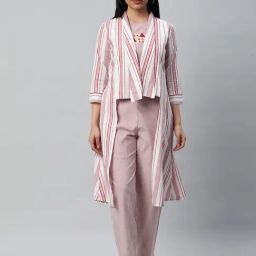 Kami Kubi Multicolor Striped Top Pant Set With Long Shrug-23