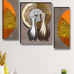 Aura Grey & Silver-Toned 3 Piece Wood Abstract Wall Art-10