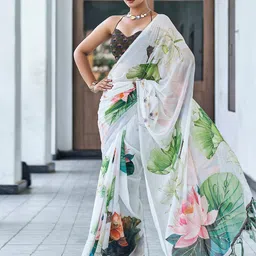 DIVASTRI Floral Pure Georgette Saree-image-24