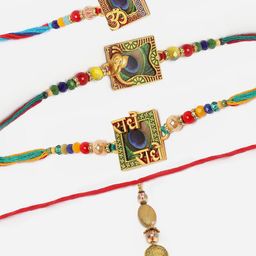 ZENEME Men Set Of 4 Gold-Plated Rakhi Gift Set-image-30