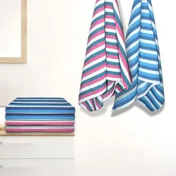 Myntra Elegant Homes White & Blue 6 Pieces Striped Cotton 150 GSM Bath Towel-image-48