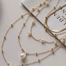 OOMPH Gold Tone Pearls Multi Layered Multi-Strand Delicate Necklace for Women-5