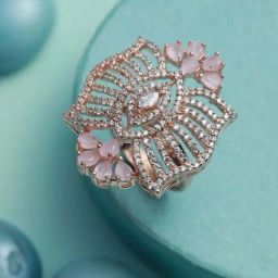 Aatmana Pink Rose Gold-Plated, AD Studded Adjustable Floral Finger Ring for Women-35
