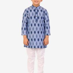 Pro-Ethic Style Developer Kids Blue & White Printed Full Sleeves Kurta with Pyjamas-image-85