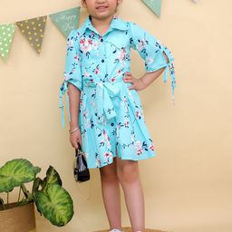 JUNITOS Girls Floral Printed Crepe Shirt Dress-picture-27