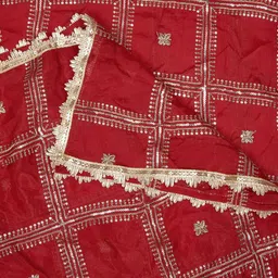 MUFFLY Ethnic Motifs Checked Embroidred Sequinned Dupatta image 2