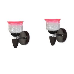 1ST TIME Pack of 2 Pink & White Glass Printed Wall Lamp-picture-5