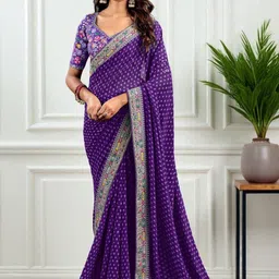 HERE&NOW Bandhani Embroidered Pure Georgette Bandhani Saree-picture-35