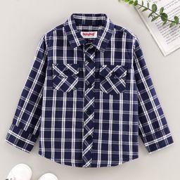 Babyhug Full Sleeves Cotton Checks Shirt with Two Pockets - Navy Blue-image-11
