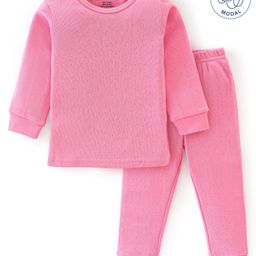 Babyoye Cotton Modal Knit Pointelle Solid Colour Full Sleeves Thermal Inner Wear Set - Sachet Pink-image-34
