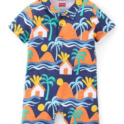 Babyhug 100% Cotton Interlock Knit Half Sleeves Beach Theme Romper - Multicolor-image-55