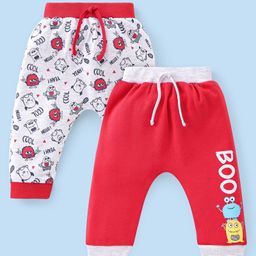 Babyhug Cotton Full Length Monster Printed Diaper Pants Pack of 2 - Red & Grey-image-64