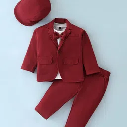 Robo Fry Knit to Woven Full Sleeves Party Suits With Cap Solid Colour - Maroon-picture-27
